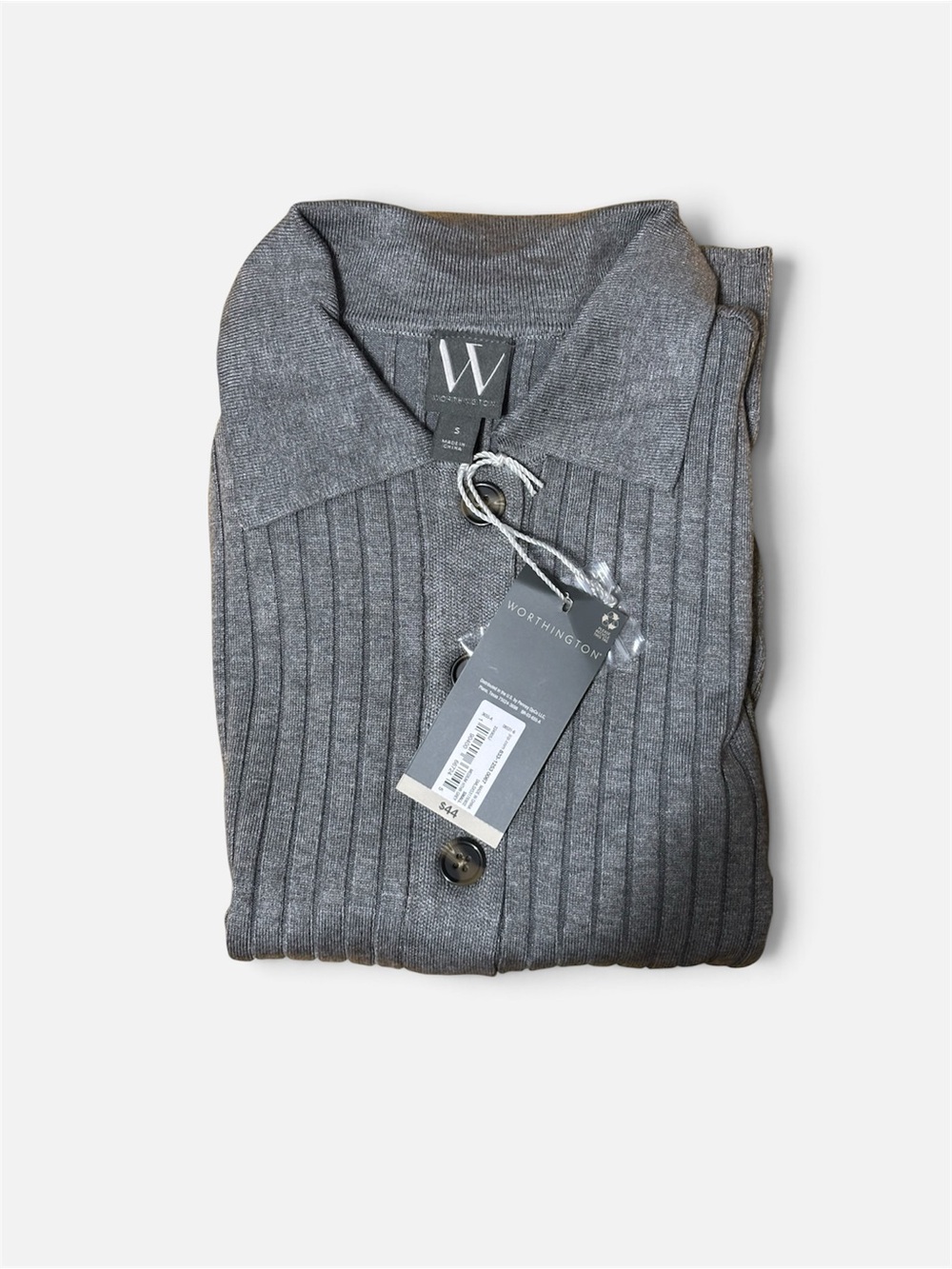 Worthington Men's Charcoal Ribbed Polo Cardigan Sweater